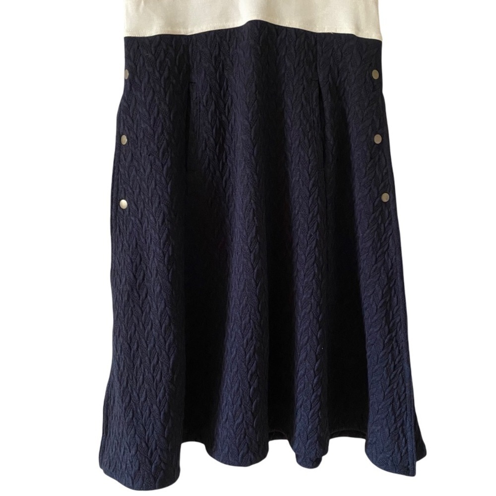 Maeve Anthropologie Color Block Navy Cream Flare Cable Sweater Dress - Picture 7 of 11